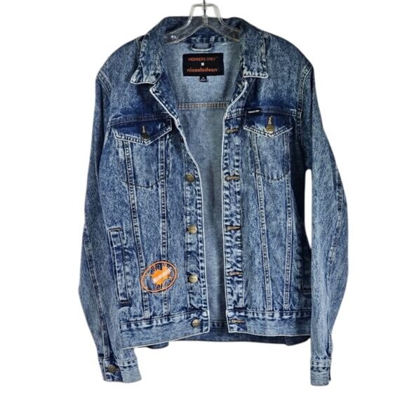 Members Only X Nickelodeon Denim Jacket Sz M Rugrats SpongeBob Grunge Y2K Casual - Picture 2 of 14